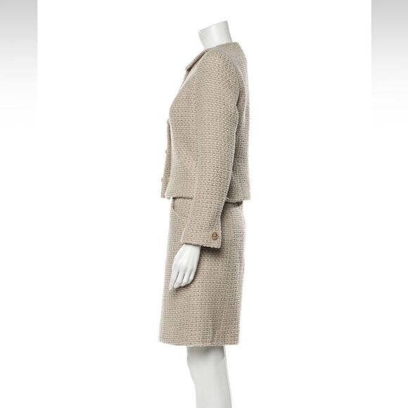 Chanel Vintage Fall 2002 Beige Green Tweed 02A Jacket Skirt Suit - Picture 4 of 16